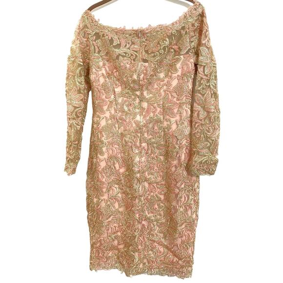 Tadashi Shoji Curie Off Shoulder Sparkly Metallic Dress Sz 8 in Petal Pink NWT - Picture 4 of 8